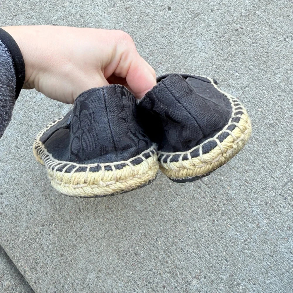 Coach June Signature Logo Espadrille Flats in black woven size 7B